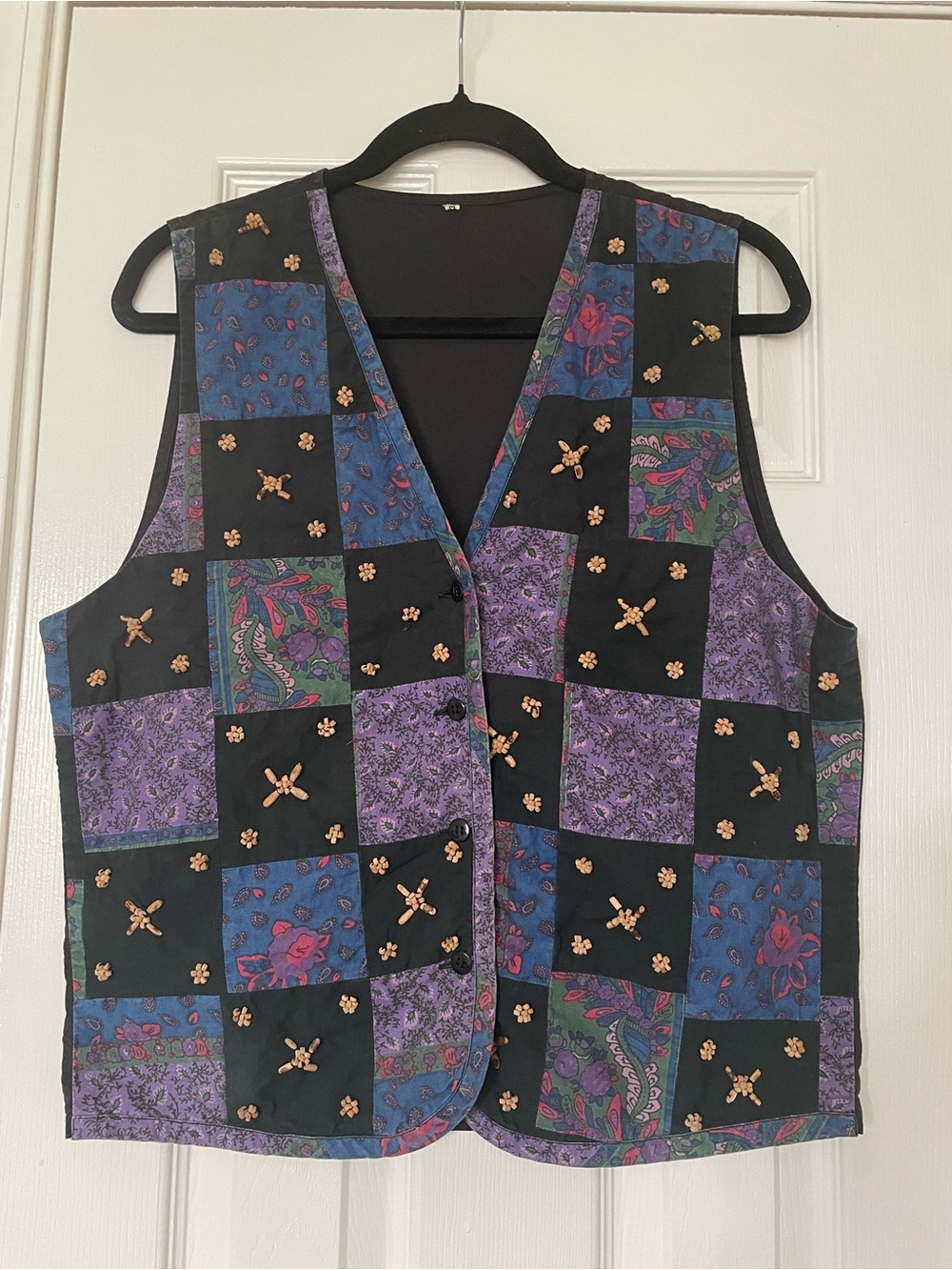 Patchwork Floral Cotton Vest in Purple and Blue